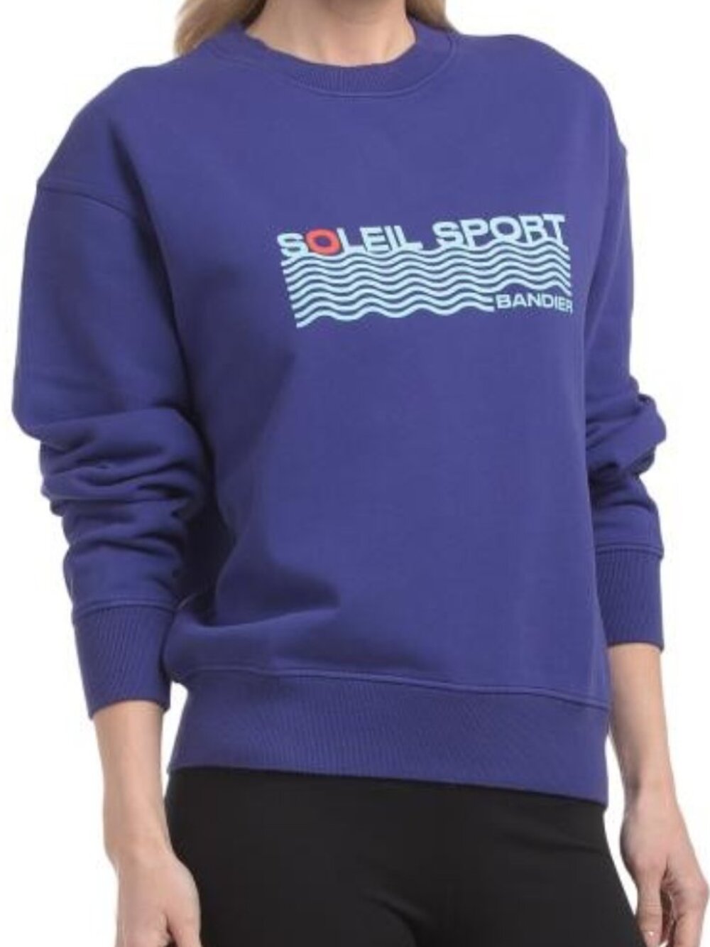 BANDIER Women's Classic Soleil Sport Crew Neck Sweatshirt in Vibrant Blue NWT